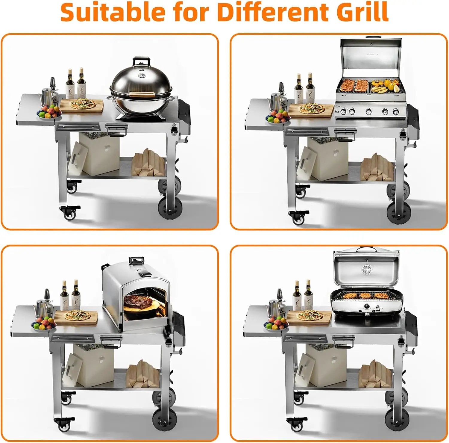 Food Grade 304 Stainless Steel BBQ Grill Table fits Tabletop Griddle, Outdoor Grill Table with 4 Foldable Legs, Portable Grill Stand for RV, Camping, Tailgating by GreenHaven Gardens