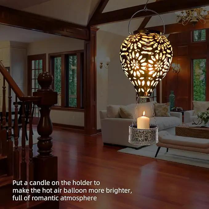 Hot Air Balloon Solar Lantern,Hanging Lantern Outdoor Waterproof Decorative Metal LED Solar Lights for Trees Patio Garden Yard Porch Decor, Gold by GreenHaven Gardens