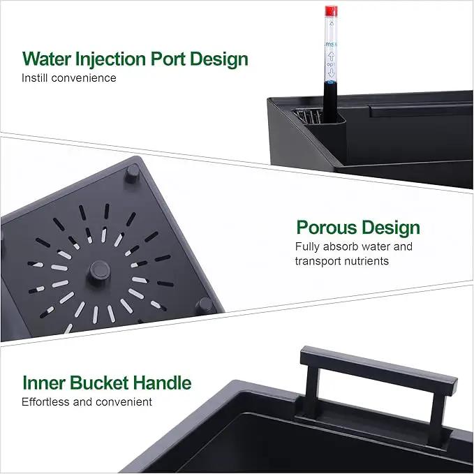22.5" Tall Planters Set of 2, Outdoor＆Indoor Black Planter Pots, High Front Porch Planter Pots with Drainage Holes＆Water Level Monitor＆Inner Bucket, Automatic Watering, Black by GreenHaven Gardens