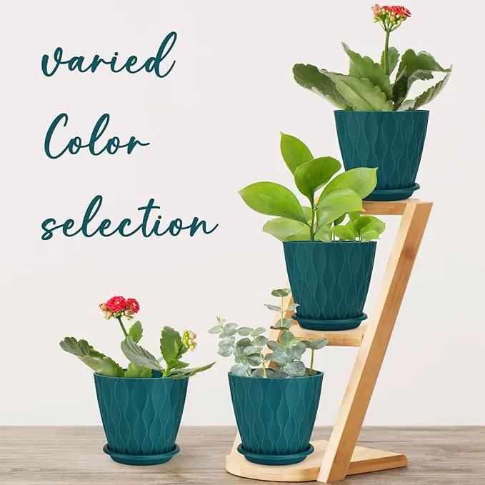 6 inch Plant Pots, 5 Pack Flower Pots Outdoor Indoor, Planters with Drainage Hole and Tray Saucer. by GreenHaven Gardens