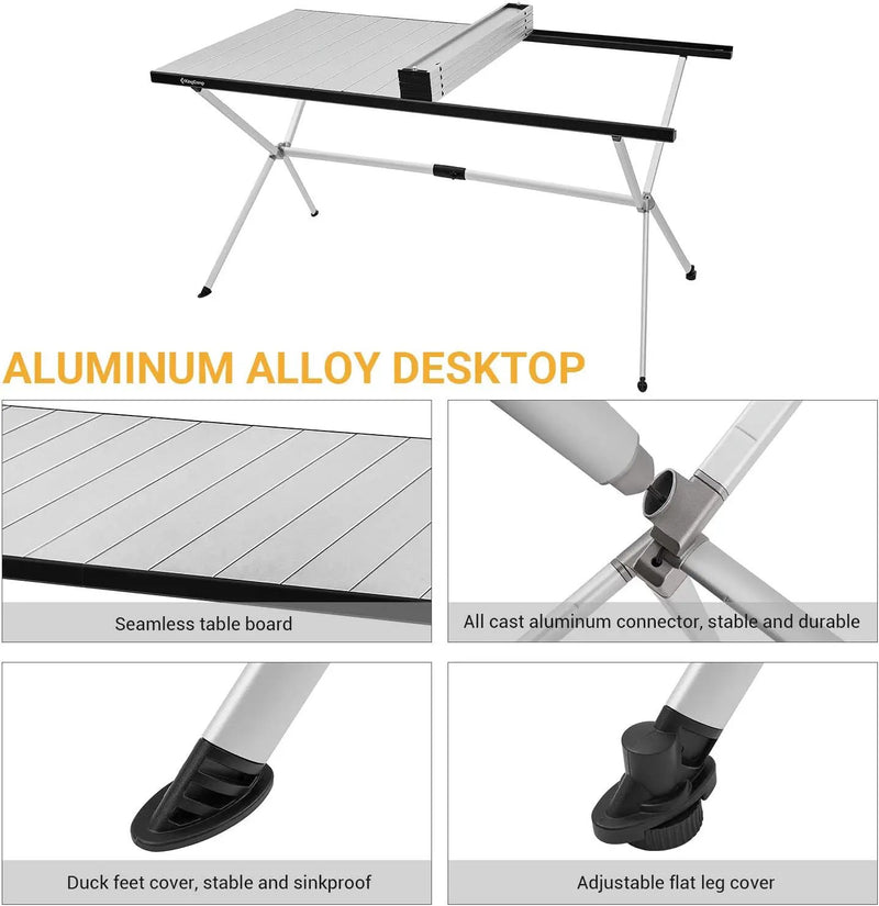 KingCamp Folding Camping Table Aluminum Roll Up Table Oversized Large Camp Table Stable Portable Outdoor Folding Table for Picnic Camping Barbecue Backyard Party,57.4''×31.4''4-6 Person,Support 176lbs by GreenHaven Gardens