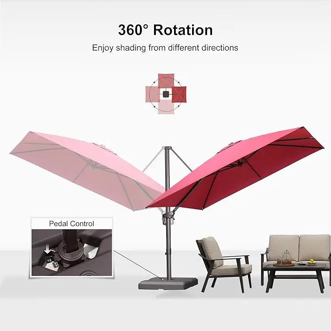 PURPLE LEAF 10 Feet Patio Cantilever Umbrella Square Outdoor Umbrella with 360° Rotation and Aluminum Offset Hanging for Garden Backyard Pool, Terra by GreenHaven Gardens