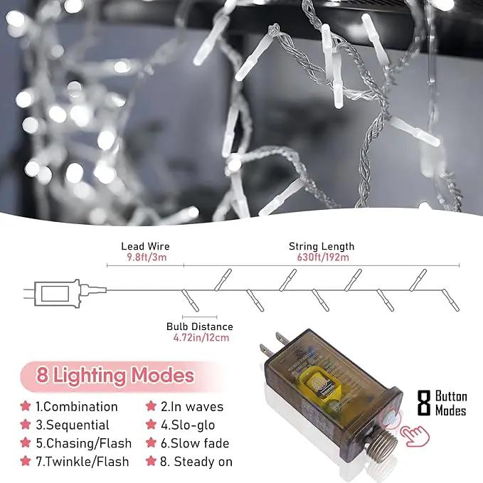 Heceltt 1600 LED 630 FT String Lights Outdoor, 8 Modes Cool White Christmas Lights Plug in, Waterproof Led Lights with Timer and Memory String Lights for Xmas Holiday Wedding Decorations by GreenHaven Gardens