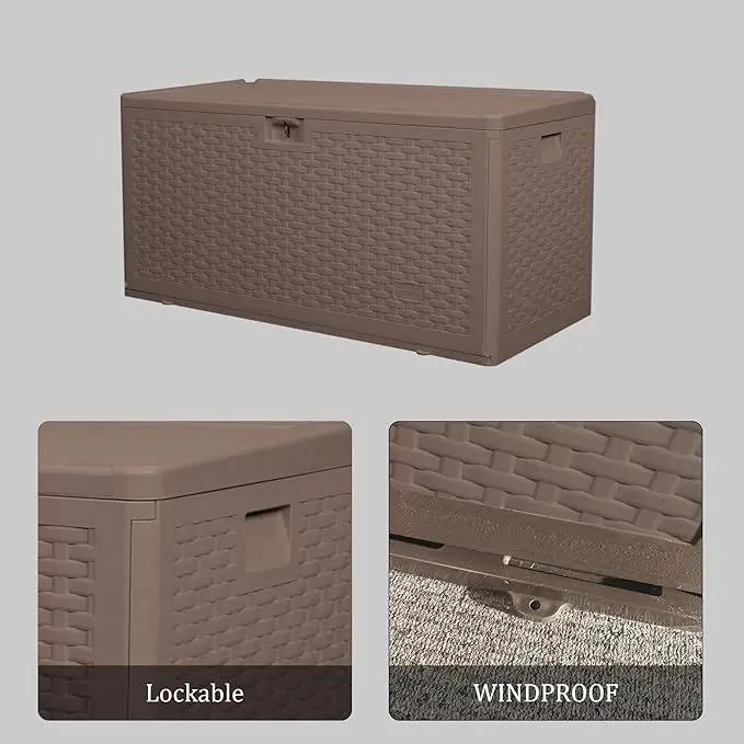 73 Gallon Pro Outdoor Storage Box Waterproof Lockable Resin Deck Box Large, Patio Storage Bin for Pool Accessories Cushion Furniture, Garden Tools, UV-Resistant Outside Delivery Brown by GreenHaven Gardens