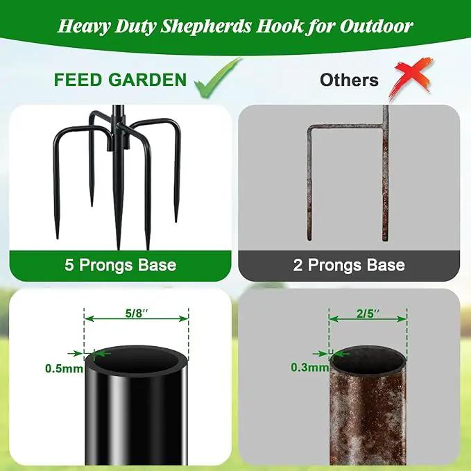 FEED GARDEN Short Shepherds Hooks for Outdoor, 48 Inch Bird Feeder Pole with 5 Prongs Base, Heavy Duty Shepherds Hook Garden Hook for Hummingbird Feeder, Hanging Lantern, Plant Baskets, 2 Pack by GreenHaven Gardens