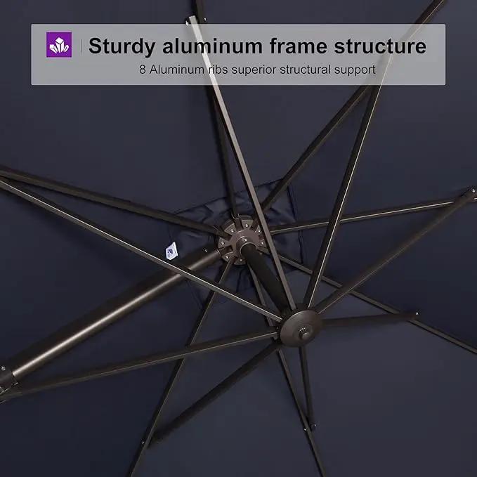PURPLE LEAF 9' X 11.5' Rectangle Cantilever Umbrella Patio Umbrella Outdoor Aluminum Offset Hanging Umbrella with 360-degree Rotation for Pool Garden Backyard Deck, Navy Blue by GreenHaven Gardens