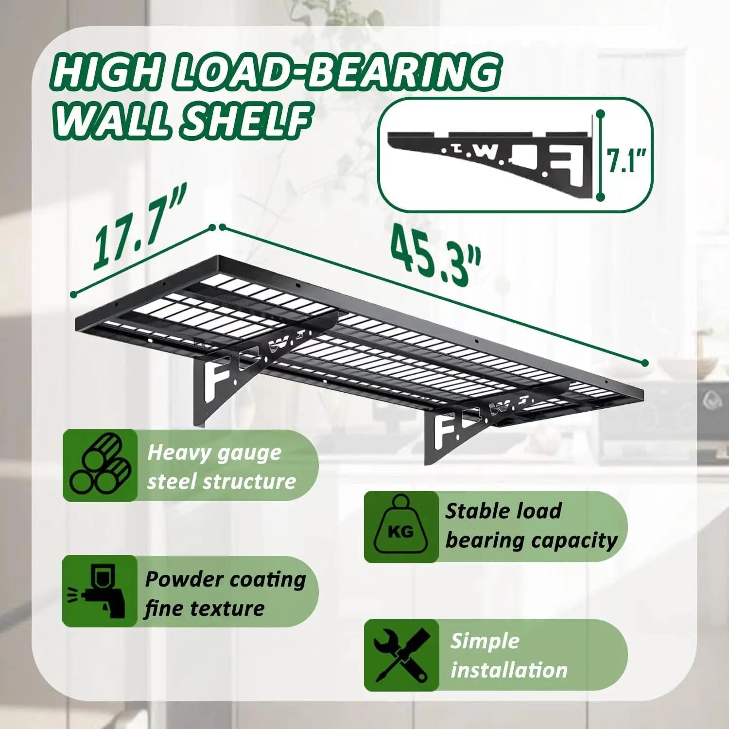 4 Pack Garage Wall Shelving, Heavy Duty 1.5' x 3.8' Wall Mount Storage Shelf with Hooks, Garage Storage Rack Floating Shelves, Holds 250 lbs Each by GreenHaven Gardens