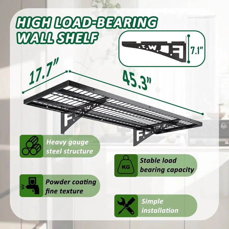 1 Pack Garage Wall Shelving, Heavy Duty 1.5' x 3.8' Wall Mount Storage Shelf with Hooks, Garage Storage Rack Floating Shelves, Holds 250 lbs Each by GreenHaven Gardens