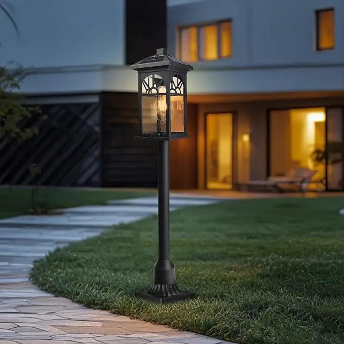 31" Solar Pathway Lights Outdoor, Black Aluminum Bollard Lighting with Remote Control - Dusk to Dawn LED Post Light, IP44 Waterproof for Lawn, Patio, Driveway & Backyard Decor (Bulb Included) by GreenHaven Gardens