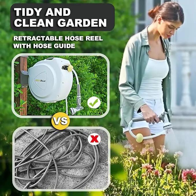 Retractable Garden Hose Reel, 1/2 in 75+6ft, Heavy Duty Wall Mounted Water Hose Reel, Spring power Automatic Rewind, Any Length Lock, 180° Swivel Bracket, 10 Pattern Spray Nozzle by GreenHaven Gardens
