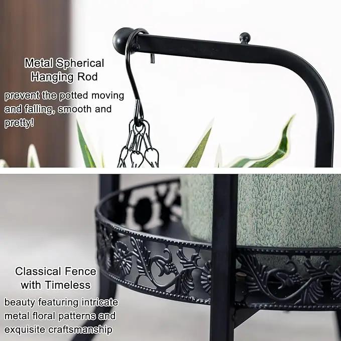COPREE 2-tier Hanging Plant Stand, Space-Saving Iron Planter Shelves Flower Pot Organizer Rack Multiple Flower Pot Display Holder Shelf Indoor Outdoor Heavy Duty Planter Shelving Unit by GreenHaven Gardens