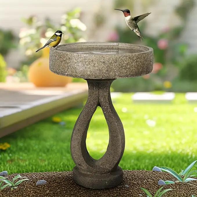 SKYFIRE 21.8”Birdbaths for The Garden Clearance -Concrete Modern Bird Bath for Outside, Yard Statue Decoration for Garden, Patio, Yard, Lawn -15.7”Dia X 21.8”H Contemporary Birdbath with Pedestal by GreenHaven Gardens