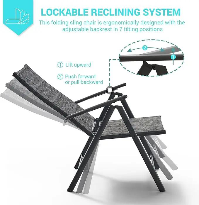UDPATIO Patio Folding Dining Chairs Set of 2, Folding Lawn Chairs for Adults with Padded All Weather Breathable Textilene, Portable Chairs with Steel Frame, No Assembly, Dark Grey by GreenHaven Gardens