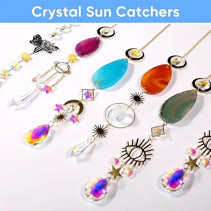 7 PCS Crystal Suncatcher, Hanging Suncatchers with Crystals Light, Sun Catchers Indoor Window Catcher with Prism Pendants Agate Slices,Tree of Life Crystal Suncatchers Indoor Outdoor Home Garden Decor by GreenHaven Gardens