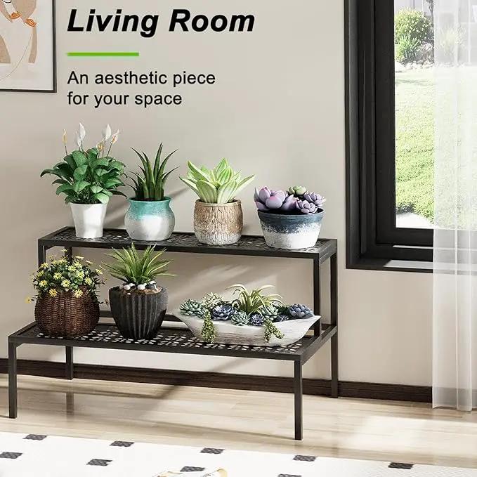 aboxoo Metal Plant Stand 2 Tier Potted Multiple Flower Pot Holder Plant Shelf Indoor Plants Multiple,Outdoor Heavy Duty Planter Display Shelving Unit for Patio Garden Corner Balcony(Black) by GreenHaven Gardens