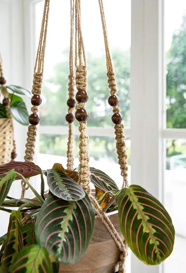 Mkono Macrame Plant Hanger Indoor Jute Hanging Planter Basket with Wood Beads Decorative Flower Pot Holder No Tassels for Indoor Outdoor Boho Home Decor 35 Inch, Brown, Set of 2 (POTS NOT Included) by GreenHaven Gardens