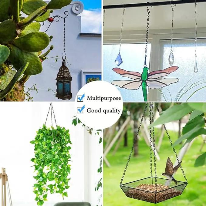 197 Inch Black Metal Hanging Chains and Hanging Basket Hooks Set for Bird Feeders, Birdbaths, Planters, Grow Lights, Lanterns, Wind Chime and Ornaments, Screw Eye Hooks, Chain Hooks DIY by GreenHaven Gardens