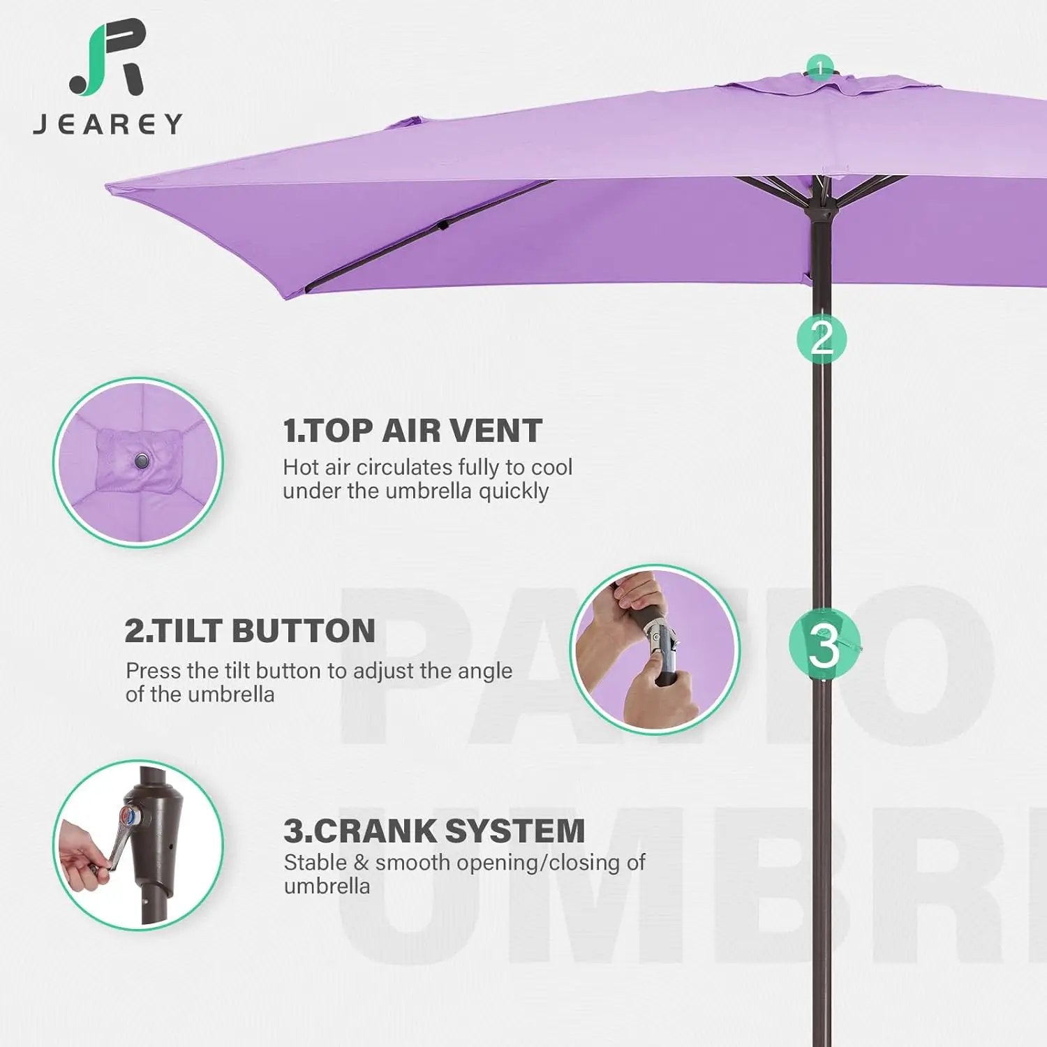 JEAREY 6.5x10 ft Rectangular Patio Umbrellas Outdoor Market Umbrella with Push Button Tilt and Crank, Rectangle Table Umbrella 6 Sturdy Ribs UV Protection for Pool Garden Backyard Deck, Taro Purple by GreenHaven Gardens