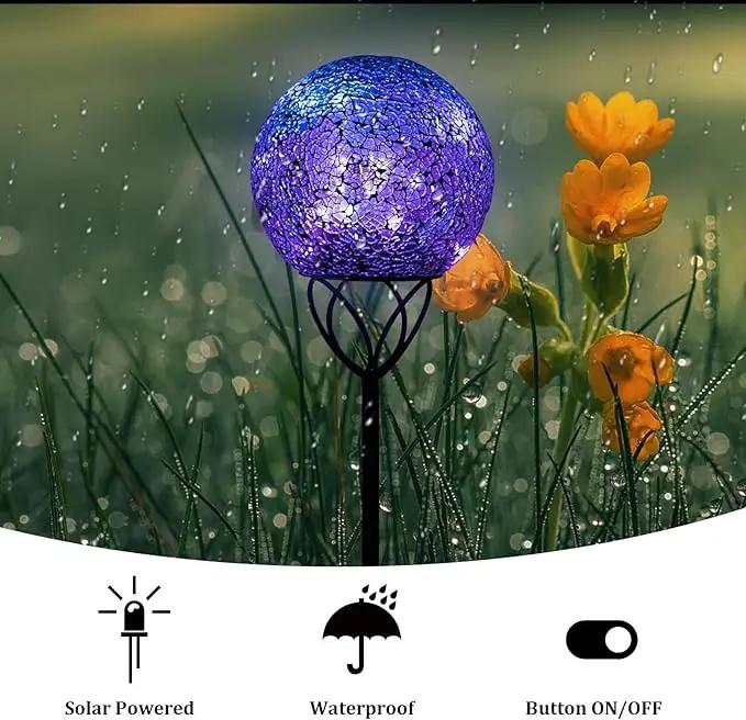 VCUTEKA Solar Lights Outdoor Garden Decor Mosaic Solar Garden Lights Waterproof Glass Ball LED Pathway Stake Light for Landscape Lawn Patio Yard Decoration Purple 6 inch by GreenHaven Gardens