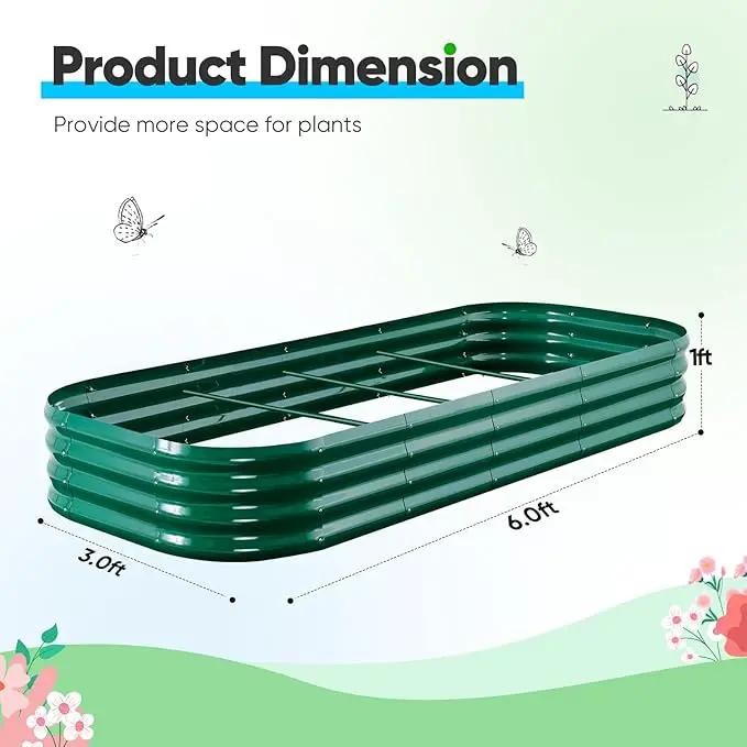 Quictent Raised Garden Bed Kit Oval Galvanized Metal Planter Box for Vegetables Outdoor Backyard, Rubber Strip Edging Included, Dark Green 6x3x2 ft by GreenHaven Gardens