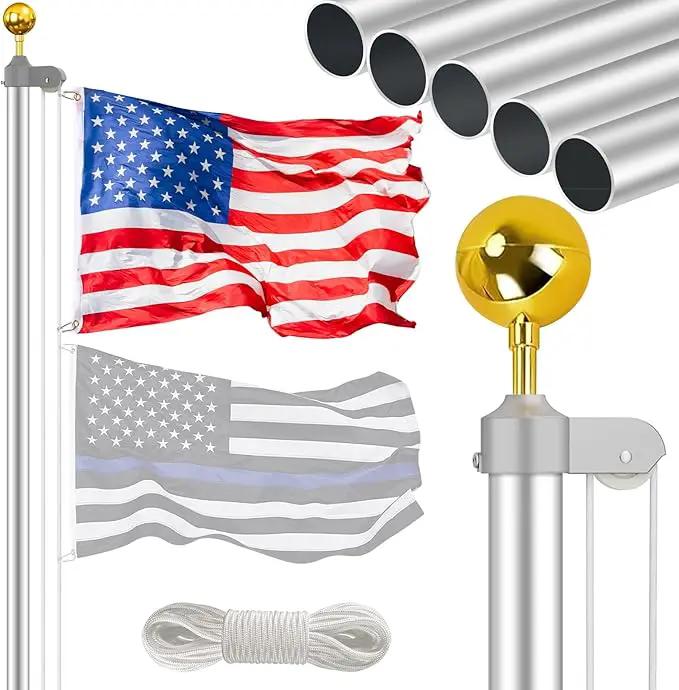 Flag Pole for Outside in Ground, 16FT Sectional Extra Thick Flagpole Kit, Heavy Duty Aluminum Outdoor Flag Poles with 3x5 American Flag for Yard, Garden, Residential or Commercial by GreenHaven Gardens