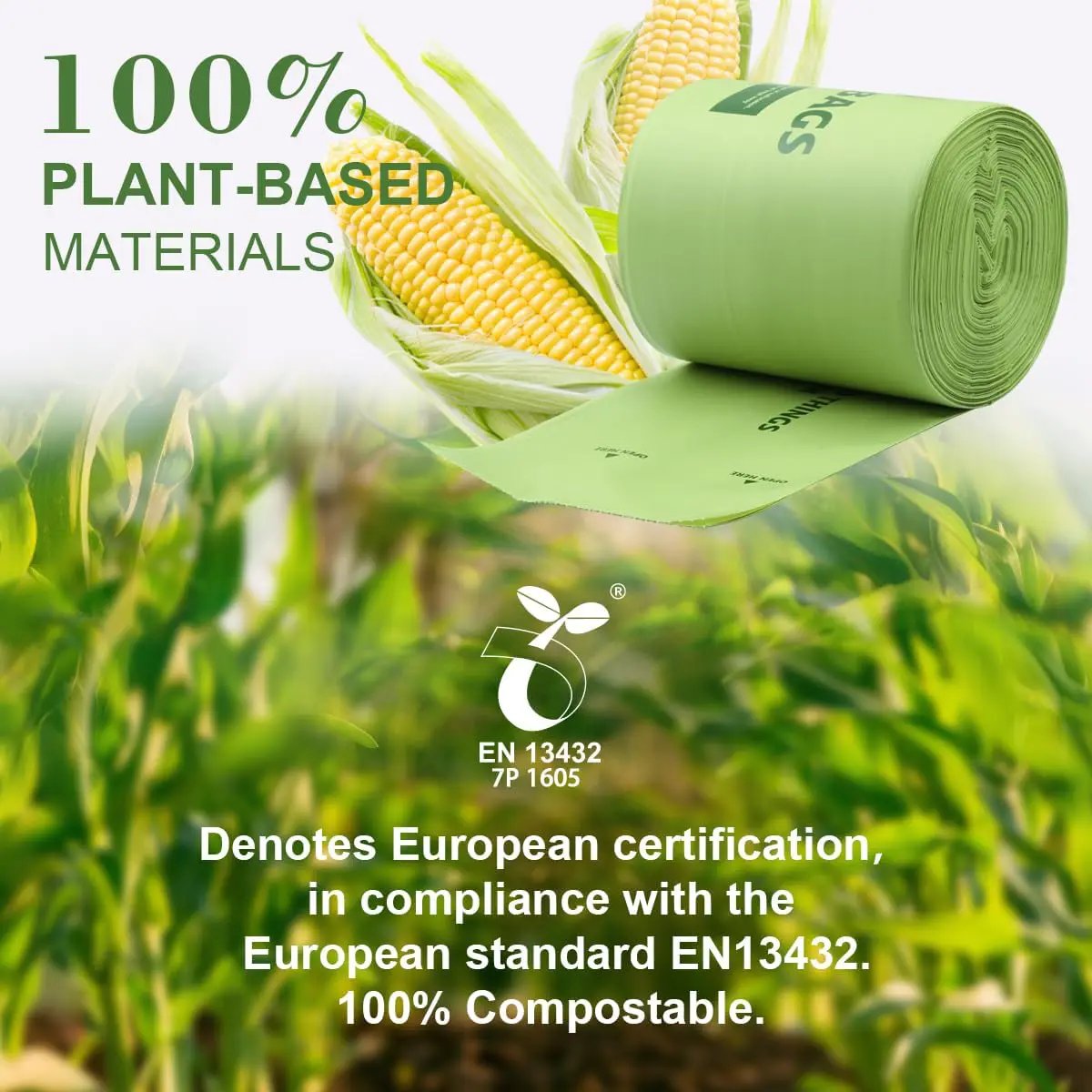 100% Compostable Trash Bags, 8 Gallon, 30 Liter, 0.85 Mils, 70 Count Large Kitchen Food Scrap Compost Bags for Kitchen Step Trash Cans with Europe EN13432 Certified by GreenHaven Gardens