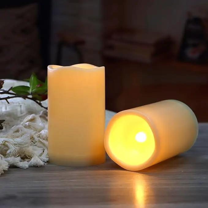 CANDLE CHOICE Waterproof Outdoor Battery Operated Flameless Candles with Remote Timer Plastic Flickering Fake Electric LED Pillars for Lantern Garden Wedding Christmas Decorations 3x5 Inches 3 PCS by GreenHaven Gardens