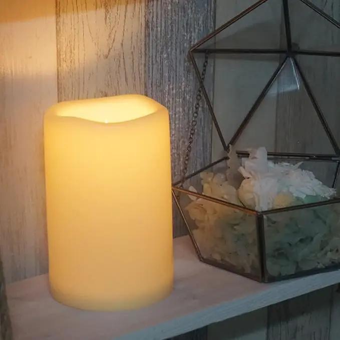 CANDLE CHOICE Waterproof Outdoor Battery Operated Flameless Candle with Timer Large Plastic Resin Bright Flickering Electric LED Pillar Lantern Patio Garden Wedding Christmas Decorations 4”(D) x6”(H) by GreenHaven Gardens