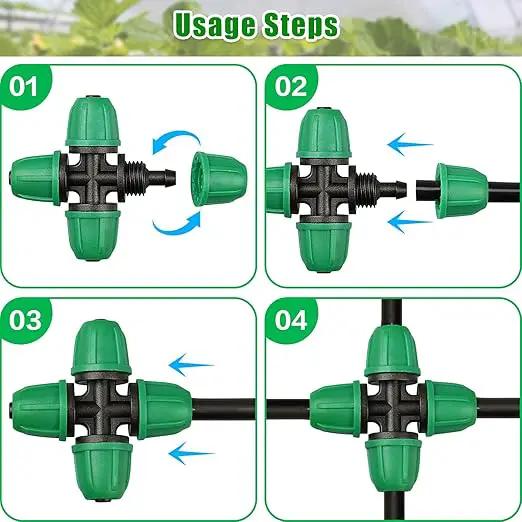 JAYEE 50 Pcs Drip Irrigation Fittings Kit for 1/4 Inch Tubing, Drip Line Parts for Drip Systems - 20 Tee, 12 Coupling, 8 Elbow, 5 Barbed 4-Way Cross, 5 End Closure - Barbed Locked Nuts Connectors by GreenHaven Gardens