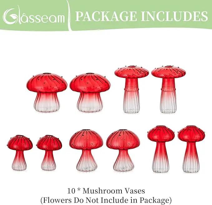 Glasseam Mushroom Plant Propagation Stations: Red Glass Terrarium Jar Set of 10 Cute Planters for Indoor Plants Mini Propagate Station Unique Christmas Birthday Gifts for Women Home Office Decor by GreenHaven Gardens