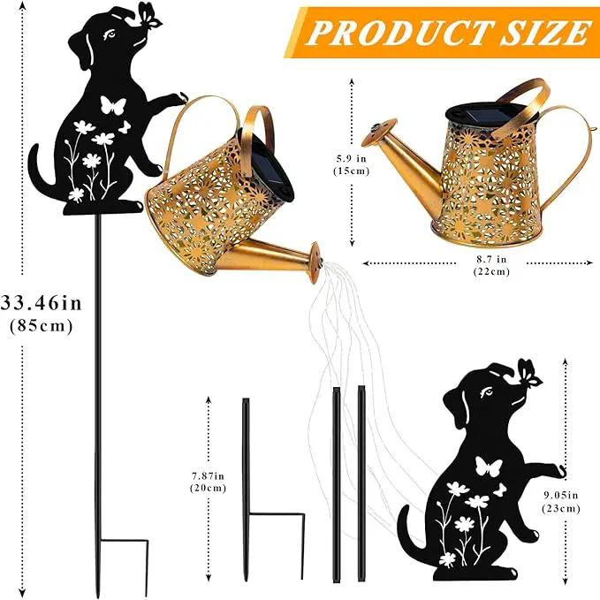 Solar Lights Outdoor Decorative, Watering Can with Cascading Lights, with Dog Silhouette Garden Stakes, Waterproof Metal Garden Decor for Yard Art, Outside, Patio, Lawn Ornaments by GreenHaven Gardens