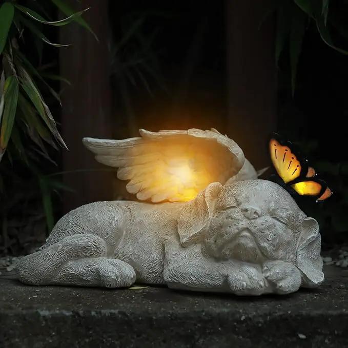 WONDER GARDEN Sleeping Dog Angel Statue with Solar Light - Pet Memorial Stone, in Memory of Dog, Marker Tribute Statues, Resin Guardian Angels, Bereavement Gift by GreenHaven Gardens