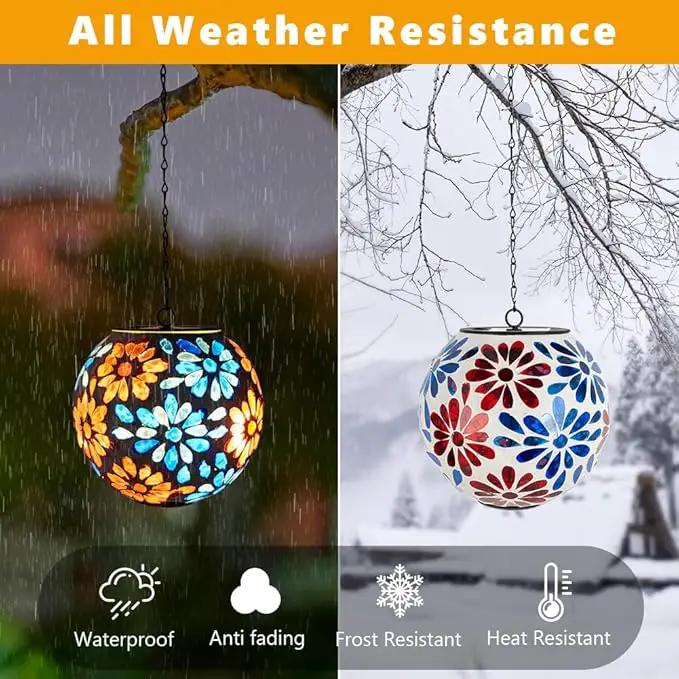Solar Lanterns Outdoor Waterproof, Hanging Mosaic Flower Solar Lantern with Hook, Hanging Gazing Ball Globe Lantern for Garden Patio Yard Decor by GreenHaven Gardens