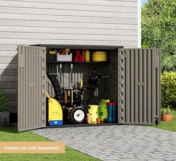 KINYING Outdoor Horizontal Storage Sheds,Outdoor Storage Cabinet Waterproof Resin Tool Storage Box for Lawn Mower,Garden Tools and Patio Furniture, Lockable (Brown) by GreenHaven Gardens