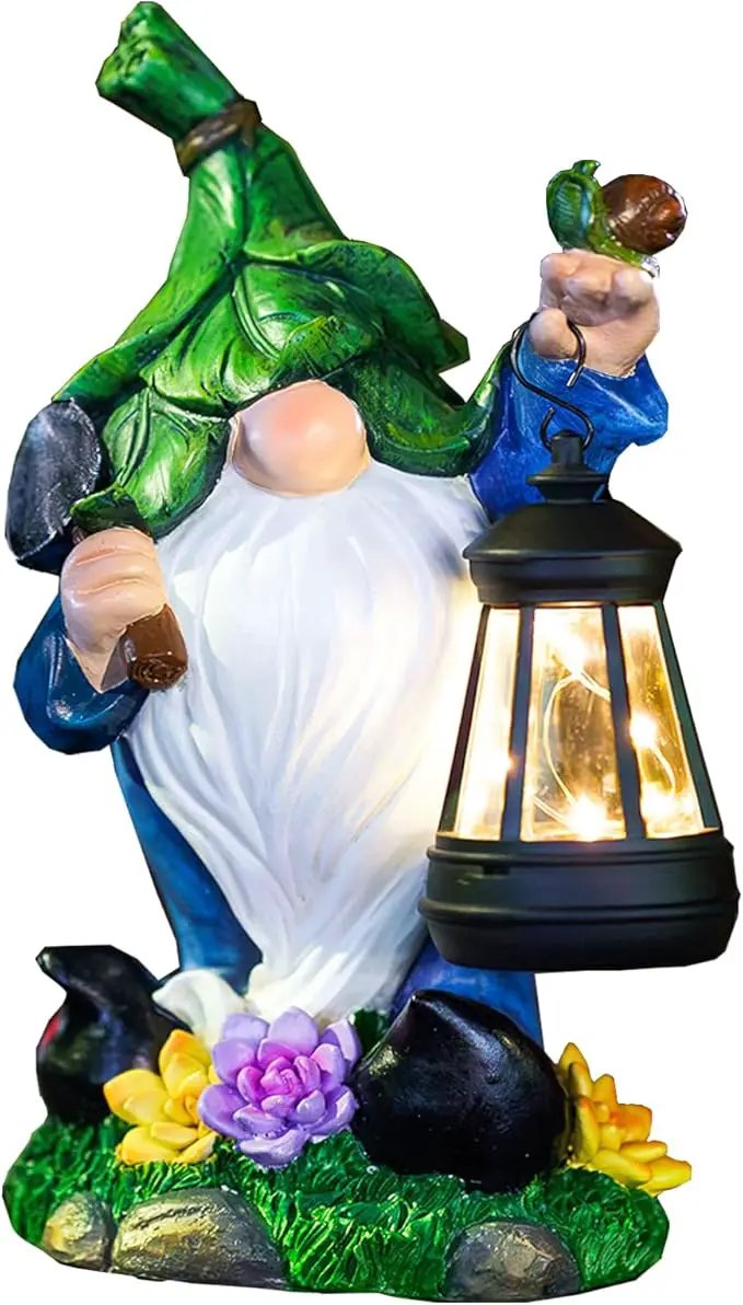 Garden Gnome Solar Figurine Lights - Solar Powered Lighting Outdoor Decorations with Lantern & Shovel, Yard Art Lawn Ornaments for Porch Patio Balcony - Gnome Gifts for Women Mom by GreenHaven Gardens