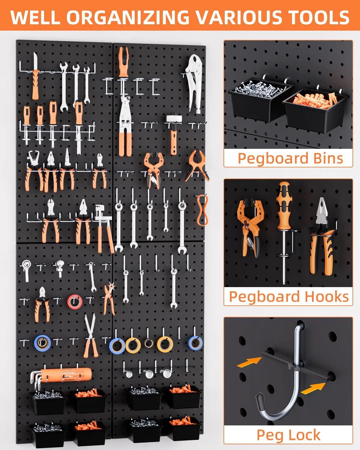 INCLY 158PCS Metal Pegboard Wall Organizer, 48x24 Inch Black Pegboard Panels Tool Organizer Kit with Accessories Hooks and Bins, Peg Board Utility Tool Storage for Garage Workbench Shed by GreenHaven Gardens