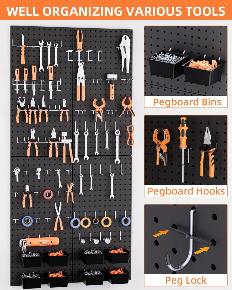 INCLY 158PCS Metal Pegboard Wall Organizer, 48x24 Inch Black Pegboard Panels Tool Organizer Kit with Accessories Hooks and Bins, Peg Board Utility Tool Storage for Garage Workbench Shed by GreenHaven Gardens