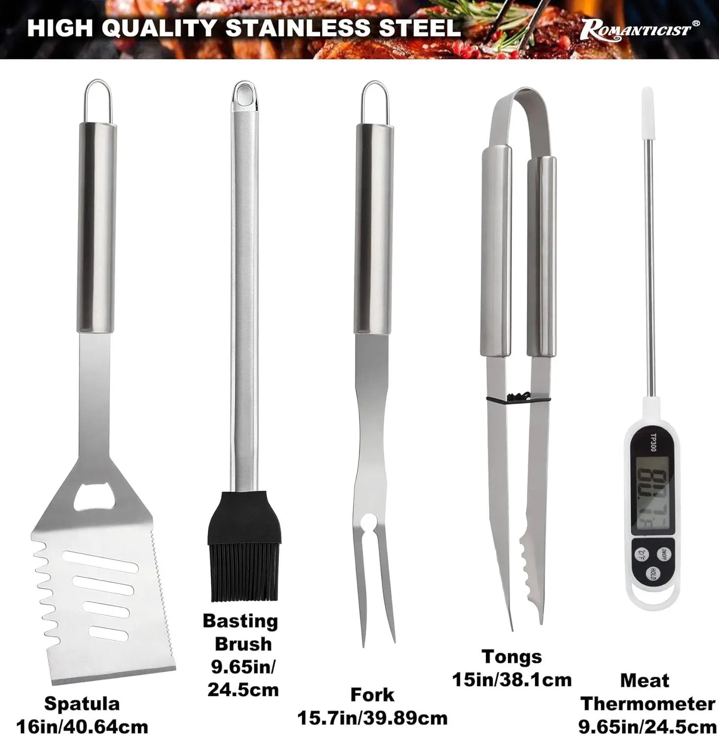 ROMANTICIST 28pcs BBQ Accessories Set with Thermometer - The Very Best Grill Gift on Birthday Wedding - Heavy Duty Stainless Steel Grill Set in Case for Outdoor Cooking Camping Grilling Smoking by GreenHaven Gardens