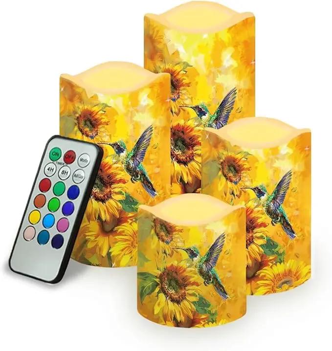 Ystardream Flameless Candle Valentine Candles Hummingbird Unity Candles for Wedding Ceremony Set with Remote and Timer Battery Operated Realistic LED Window Candles Dinner Wedding Sunflower Print by GreenHaven Gardens