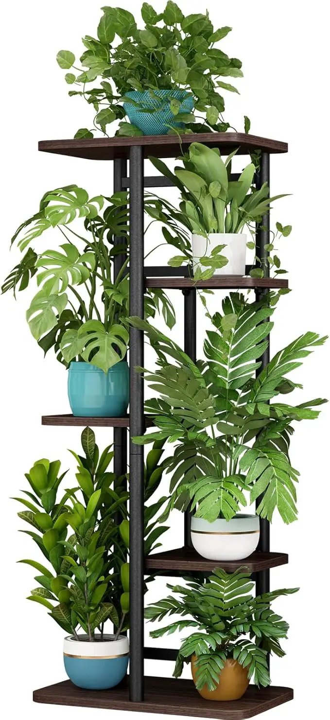 LINZINAR Plant Stand 5 Tier 6 Potted Indoor Plant Shelf Multiple Stands for Garden Corner Balcony Living Room by GreenHaven Gardens