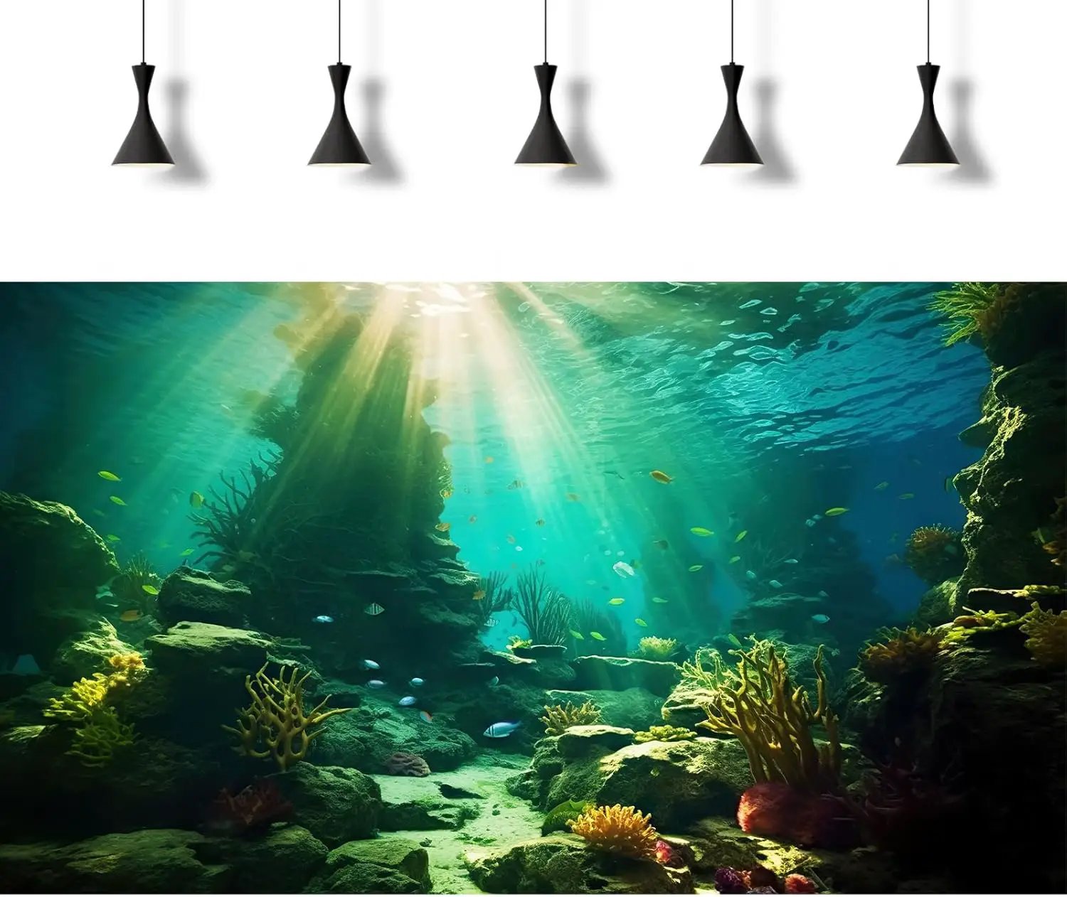 Ocean Floor Fish Tank Background Under The Sea Coral Reef Aquarium Background Tropical Fish Terrarium Backgrounds Underwater Rock Cave Sunray Fish Tank Backgrounds Decorations 30x12in by GreenHaven Gardens