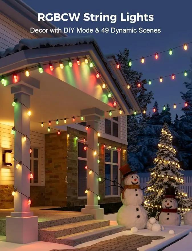 XMCOSY+ 48FT Smart Outdoor String Lights - RGBCWIC Dimmable Acrylic Bulbs, Color Changing LED Patio Lights APP WiFi Control, Compatible with Alexa, IP65 Waterproof Outside Lights for Yard Porch by GreenHaven Gardens