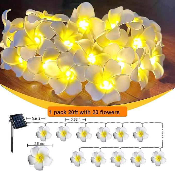Solar Petunia Blue Morning Glory Flowers and Solar Hawaiian Frangipani Flower String Lights Tropical Flowers by GreenHaven Gardens