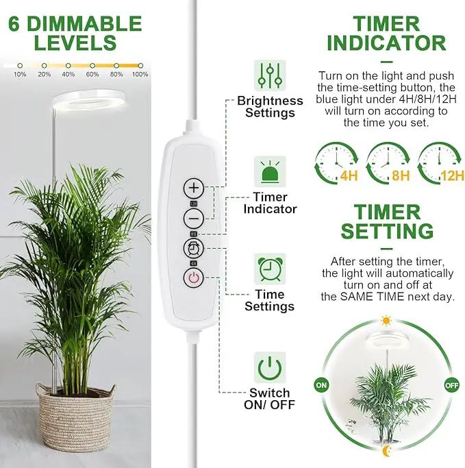 LORDEM Grow Light for Indoor Plants, 7.9" Full Spectrum LED Plant Grow Light, Height Adjustable Growing Lamp with Auto Timer 4H/8H/12H, 6 Dimmable Levels, Ideal for Indoor Large Tall Plants Growth by GreenHaven Gardens