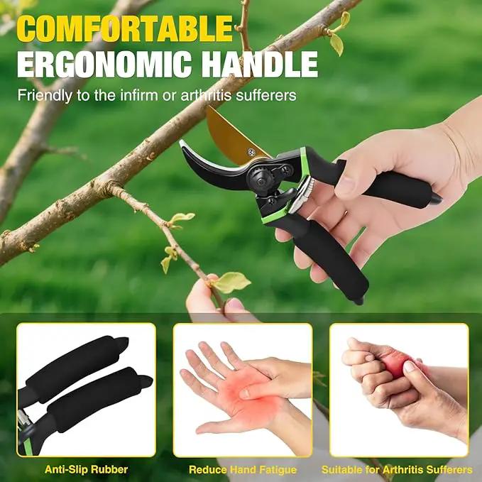 Yesker Pruning Shears for Gardening 8.5" Professional Bypass Garden Scissors Yard Clippers with Sharp SK5 Steel Blade Heavy Duty Hand Pruners for Branch Flower Plant Trimming Cutting Gardening Tools by GreenHaven Gardens