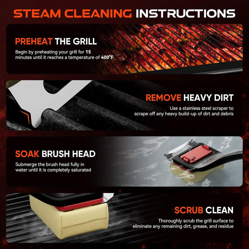 Grill Brush Bristle-Free Steam Cleaning, BBQ Brush Replaceable Heat-Resistant Kevlar Head with Grill Scraper Safe Barbecue Grill Cleaner by GreenHaven Gardens