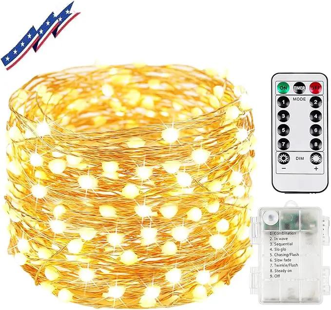 33FT 100LED Fairy Lights Battery Operated with Remote, Waterproof String Light with Timer for Indoor & Outdoor, LED Battery Twinkle Lights for Bedroom Wedding Christmas Decorations (Warm White) by GreenHaven Gardens