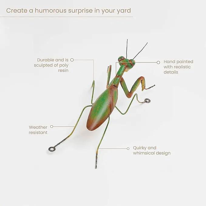 Bits and Pieces - Praying Mantis Tree Hanger - Yard Decorations - Whimsical Tree Sculpture - Outdoor Garden Peeker Tree Hugger Yard Art - 12"x 5"x 3½" by GreenHaven Gardens