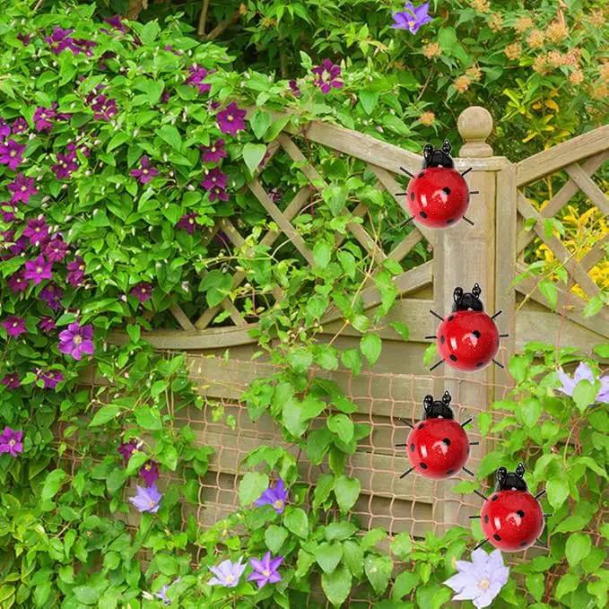 Metal Garden Decor for Outside Cute Ladybugs Yard Art Lawn Ornaments Wall Sculptures & Statues Outdoor Fence Decorations for Patio - Set of 4 by GreenHaven Gardens