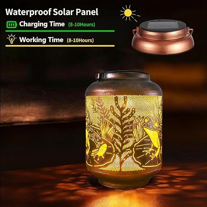 Frog Outdoor Solar Waterproof Light Retro Wrought Iron Hollow LED Light, Waterproof Garden Decorative Light, with Projection Function, Suitable for Balconies, Lawns, and Courtyard Landscapes. by GreenHaven Gardens
